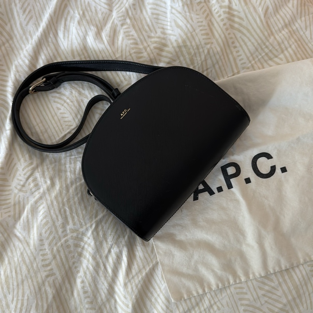 APC (A.P.C) Demi-Lune Bag (black in embossed calfskin leather)